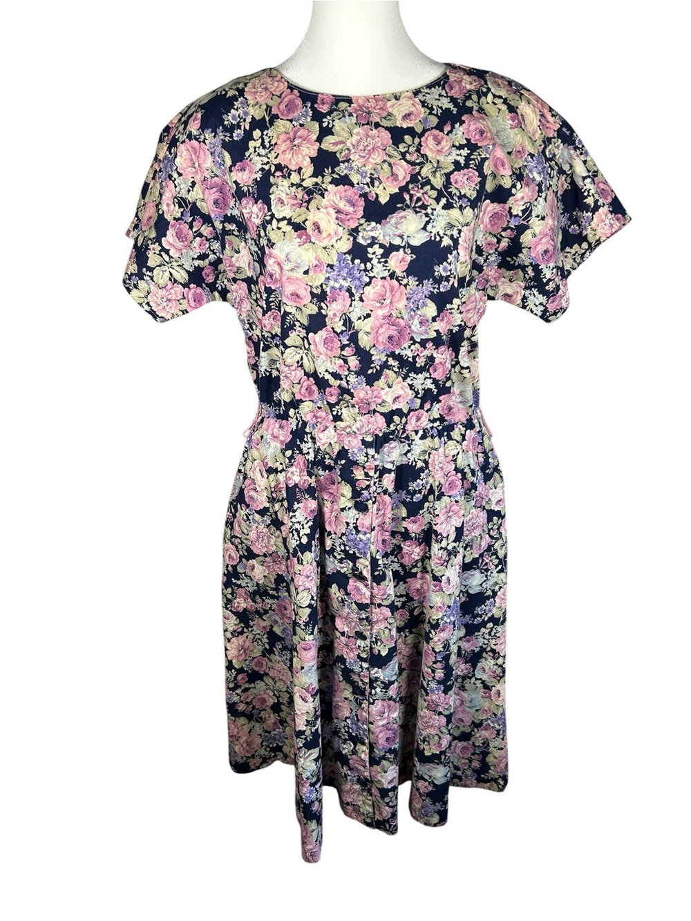 Navy Floral Short-Sleeve Fit & Flare Dress